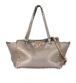 Small Rockstud Tote, Leather, Gold, E/DB/S, 1*